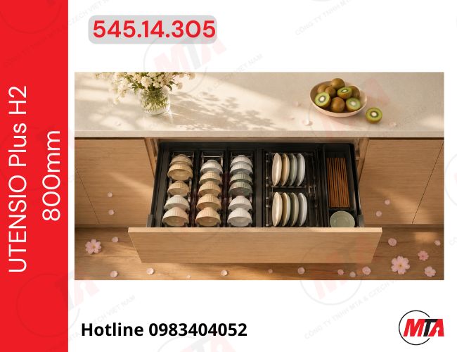 Rổ kéo bát đĩa Hafele UTENSIO Plus H2 545.14.305 - Phụ kiện bếp cho tủ dưới rộng 600mm