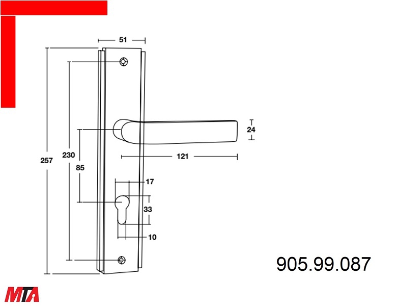 Bộ khóa cửa Bauma Hafele BM055-85 MSP 911.84.111 tay gạt đế dài