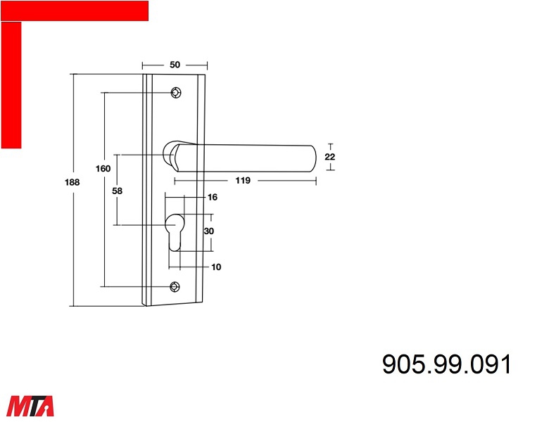 Bộ khóa cửa Bauma Hafele BM066-58 MSP 911.84.115 tay gạt đế dài