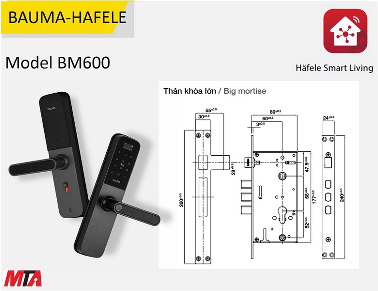 Khóa điện tử hafele Bauma BM600 MSP 912.20.393 thân lớn