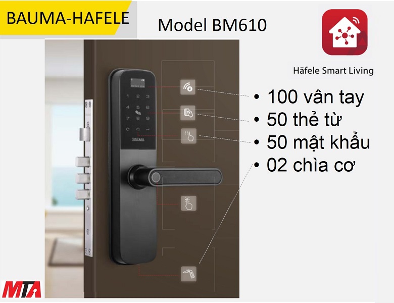 Khóa vân tay hafele Bauma BM610 MSP 912.20.392 thân nhỏ