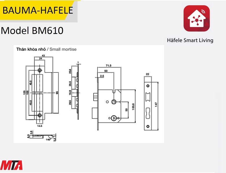 Khóa vân tay hafele Bauma BM610 MSP 912.20.392 thân nhỏ