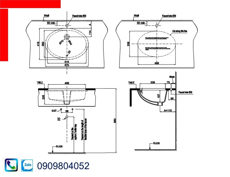 Lavabo rửa mặt Hafele Saporo 588.79.015 chậu sứ âm bàn