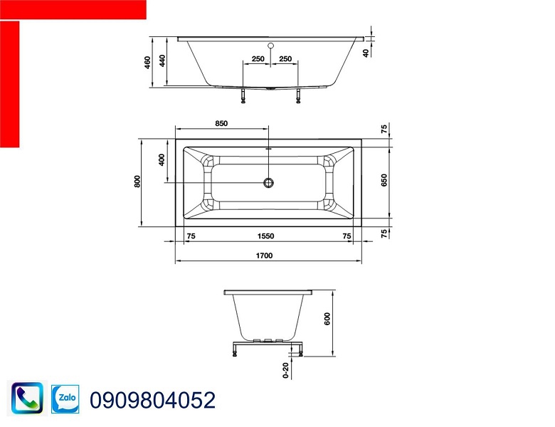 Bồn tắm âm Nagoya Hafele 588.79.602 hình chữ nhật