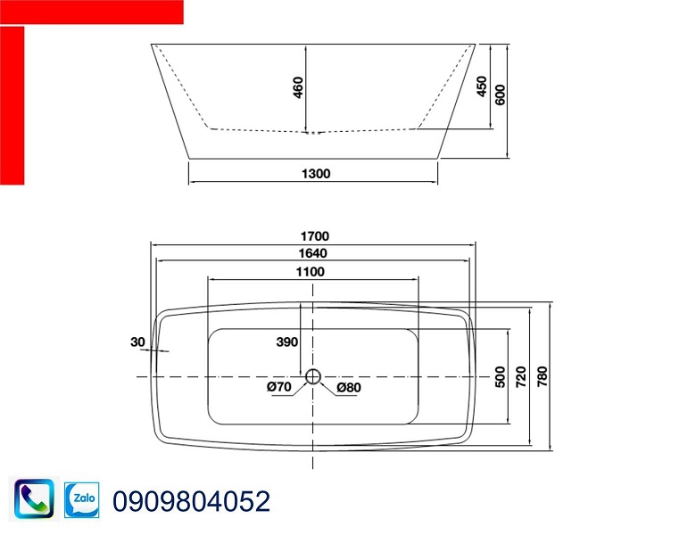 Bồn tắm độc lập Nagoya Hafele 588.99.610 hình chữ nhật