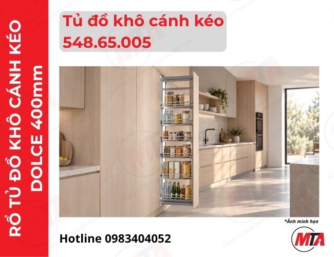 Rổ tủ đồ khô cánh kéo Hafele Dolce 548.65.005 - Phụ kiện tủ cao cho tủ rộng 400mm