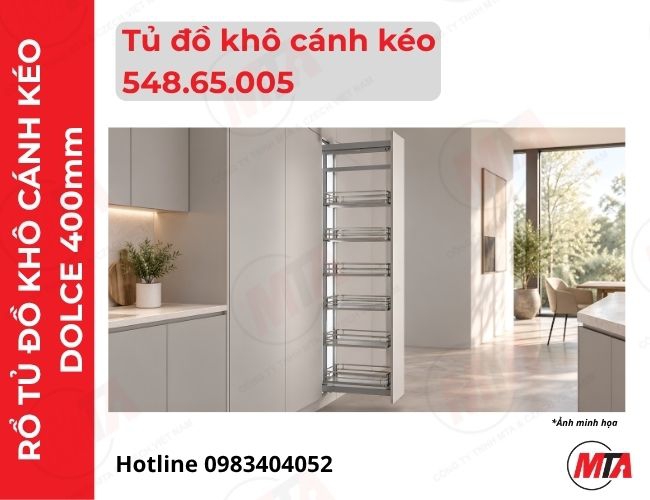 Rổ tủ đồ khô cánh kéo Hafele Dolce 548.65.005 - Phụ kiện tủ cao cho tủ rộng 400mm