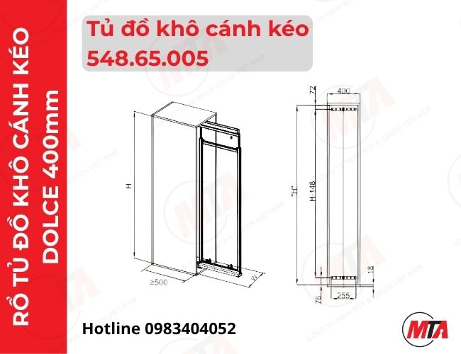 Rổ tủ đồ khô cánh kéo Hafele Dolce 548.65.005 - Phụ kiện tủ cao cho tủ rộng 400mm