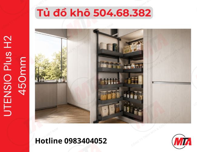 Rổ tủ đồ khô cánh bản lề Hafele Utensio Plus H2 504.68.382 - Phụ kiện tủ cao cho tủ rộng 450mm