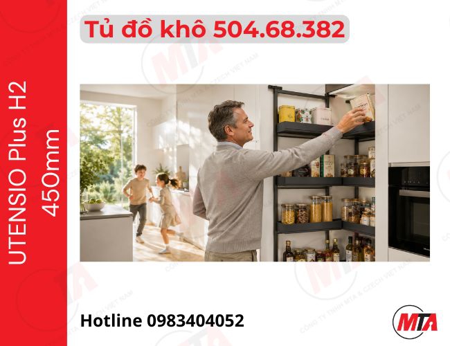Rổ tủ đồ khô cánh bản lề Hafele Utensio Plus H2 504.68.382 - Phụ kiện tủ cao cho tủ rộng 450mm