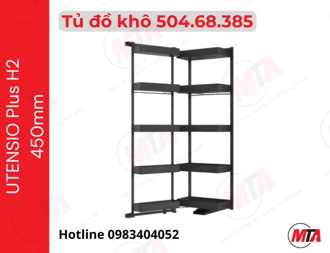 Rổ tủ đồ khô cánh bản lề Hafele Utensio Plus H2 504.68.385 - Phụ kiện tủ cao cho tủ rộng 600mm