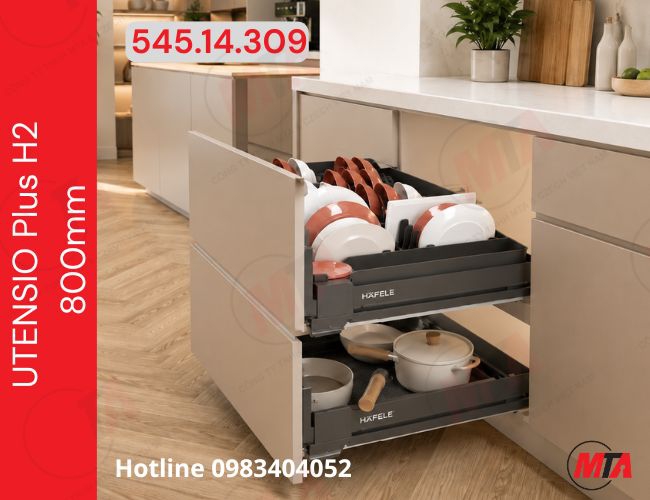Rổ kéo bát đĩa Hafele UTENSIO Plus H2 545.14.309 - Phụ kiện bếp cho tủ dưới rộng 800mm