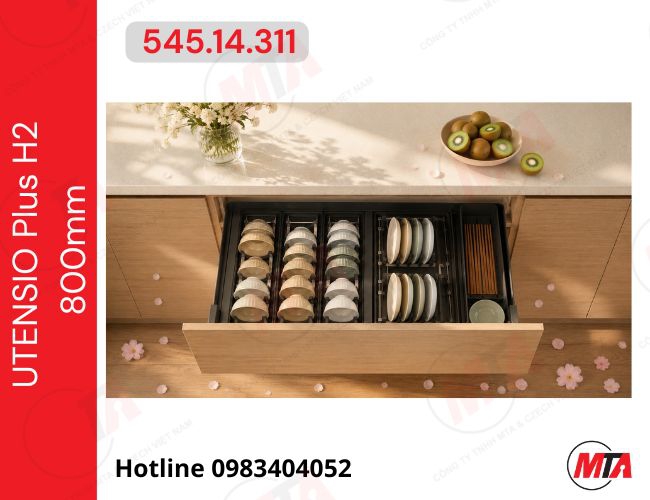 Rổ kéo bát đĩa Hafele UTENSIO Plus H2 545.14.311 - Phụ kiện bếp cho tủ dưới rộng 900mm