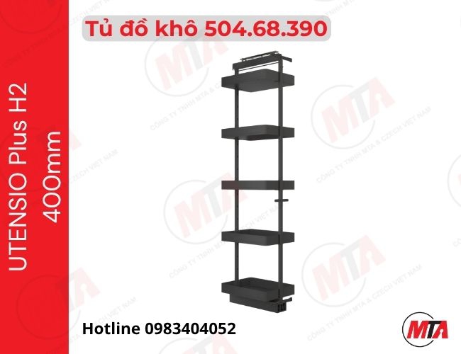 Tủ đồ khô cánh kéo Hafele Utensio Plus H2 504.68.390 - Phụ kiện tủ cao 5 khay cho tủ rộng 400mm