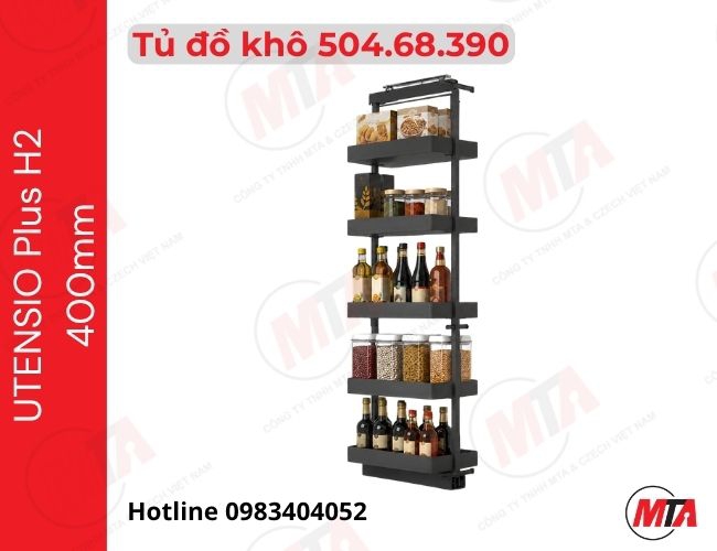 Tủ đồ khô cánh kéo Hafele Utensio Plus H2 504.68.390 - Phụ kiện tủ cao 5 khay cho tủ rộng 400mm