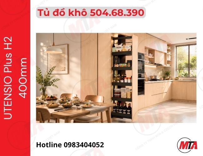 Tủ đồ khô cánh kéo Hafele Utensio Plus H2 504.68.390 - Phụ kiện tủ cao 5 khay cho tủ rộng 400mm