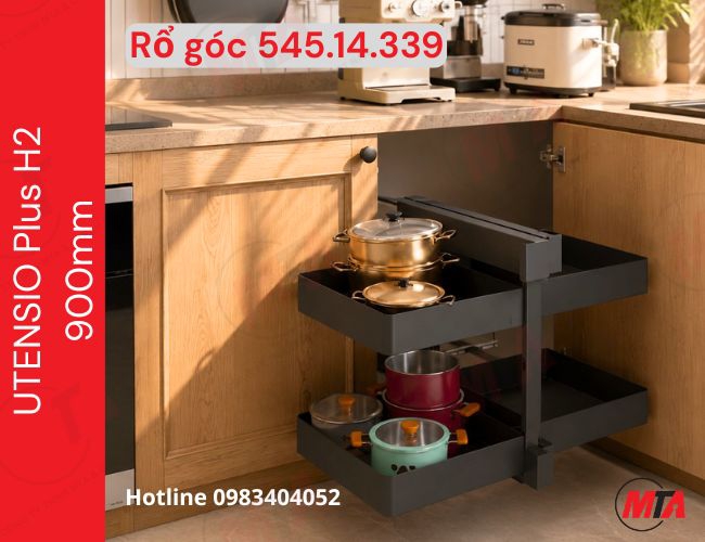 Rổ góc Hafele Utensio Plus H2 545.14.339 - Phụ kiện cho tủ bếp dưới rộng 900mm