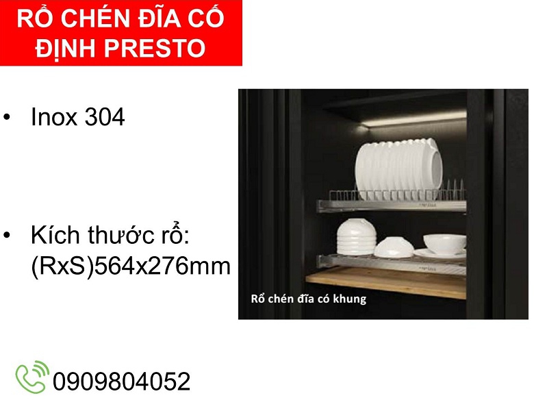 Kệ để chén đĩa 2 tầng cố định Cucina 544.40.004 Inox 304 có khung R.564xS.276mm