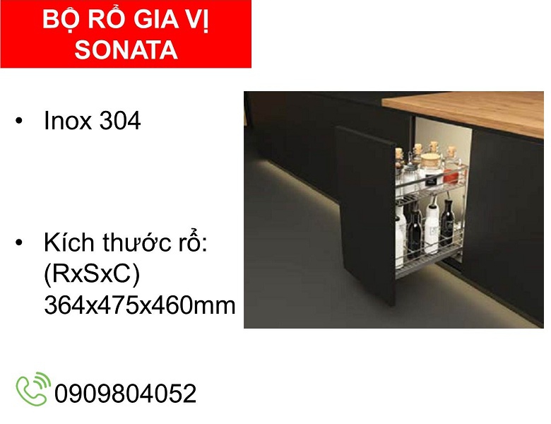 Kệ để gia vị Inox 304 Cucina Sonata 549.20.035 R.364xS.475xC.460mm