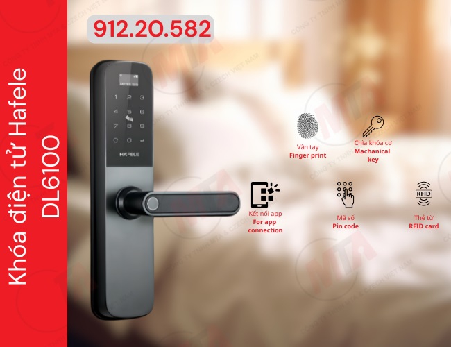 Khóa điện tử Hafele DL6100 MSP 912.20.582 - Khóa thông minh kết nối App dành cho cửa gỗ mở xoay
