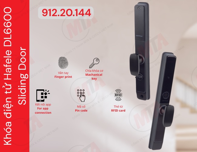 Khóa điện tử Hafele DL6600 Sliding Door MSP 912.20.144 - Khóa thông minh kết nối App dành cho cửa trượt và cửa khung nhôm hẹp