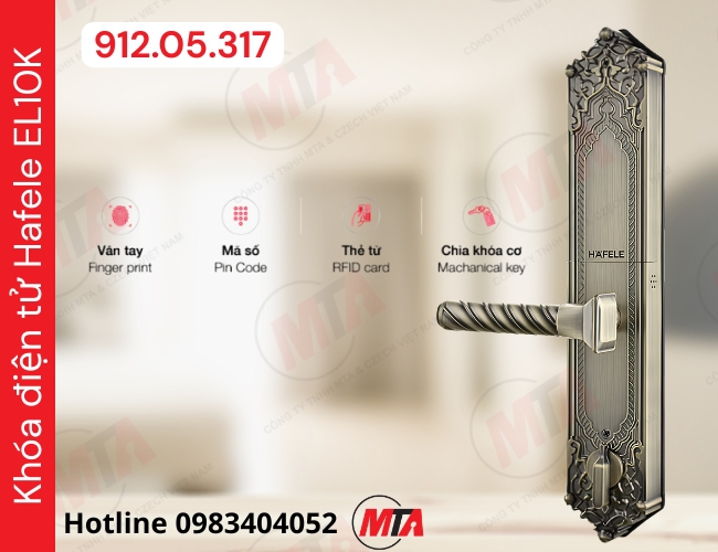 Khóa điện tử Hafele EL10K MSP 912.05.317 - Khóa thông minh phong cách cổ điển dành cho cửa gỗ