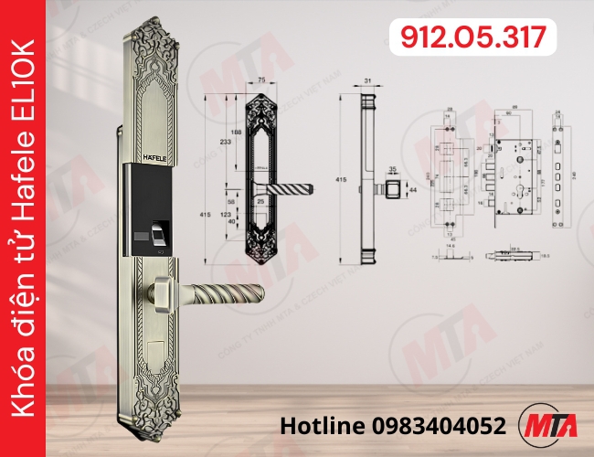 Khóa điện tử Hafele EL10K MSP 912.05.317 - Khóa thông minh phong cách cổ điển dành cho cửa gỗ