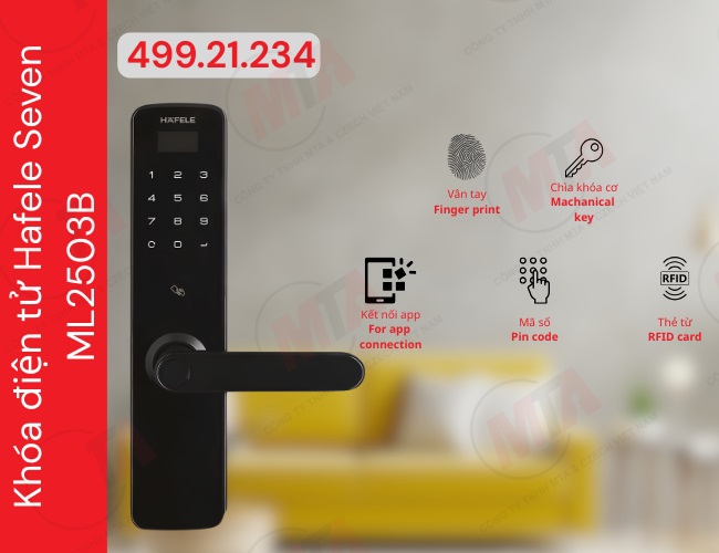 Khóa điện tử Hafele Seven ML2503B MSP 499.21.234 - Khóa thông minh kết nối App dành cho cửa gỗ mở xoay