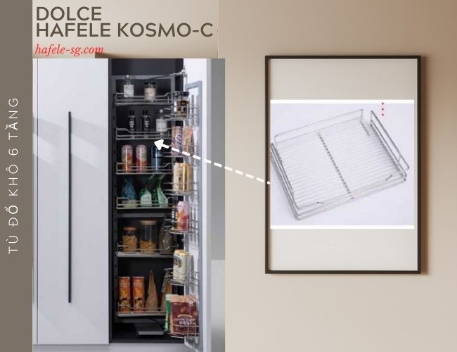 Tủ đồ khô Hafele Kosmo-C 548.65.073 dòng Dolce Inox 304 – Ray Smuso giảm chấn, giải pháp tủ rộng 450 mm