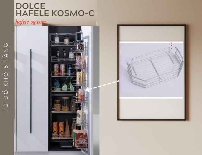 Tủ đồ khô Hafele Kosmo-C 548.65.073 dòng Dolce Inox 304 – Ray Smuso giảm chấn, giải pháp tủ rộng 450 mm