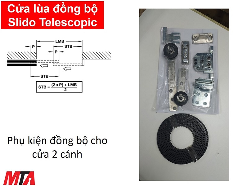 Phụ kiện cửa trượt đồng bộ Slido Telescopic 940.81.140 cho 2 cánh