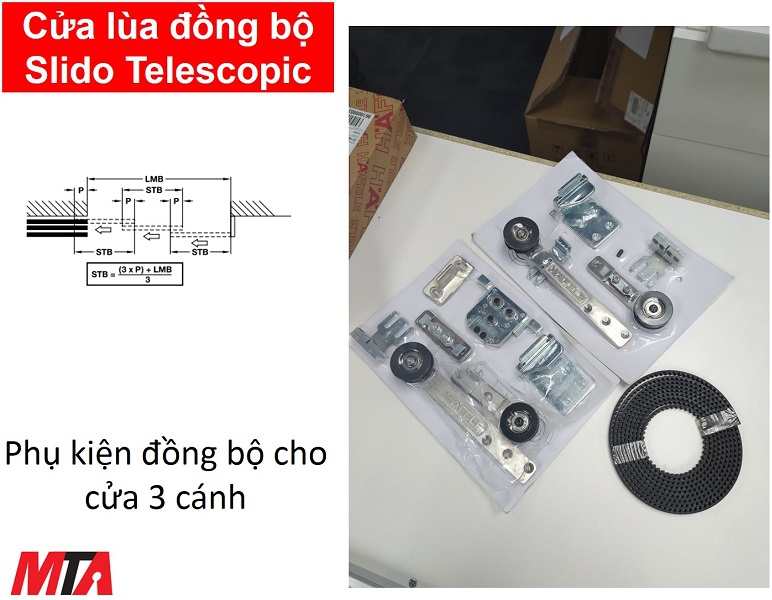 Phụ kiện cửa trượt đồng bộ Slido Telescopic 940.81.141 cho 3 cánh