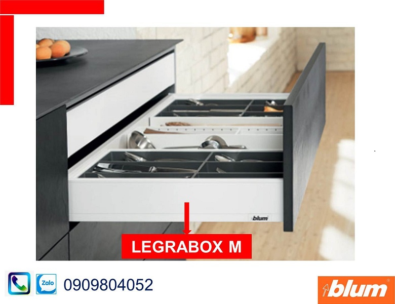 Ray hộp Blum Lagrabox M màu trắng mờ chiều cao 90.5mm