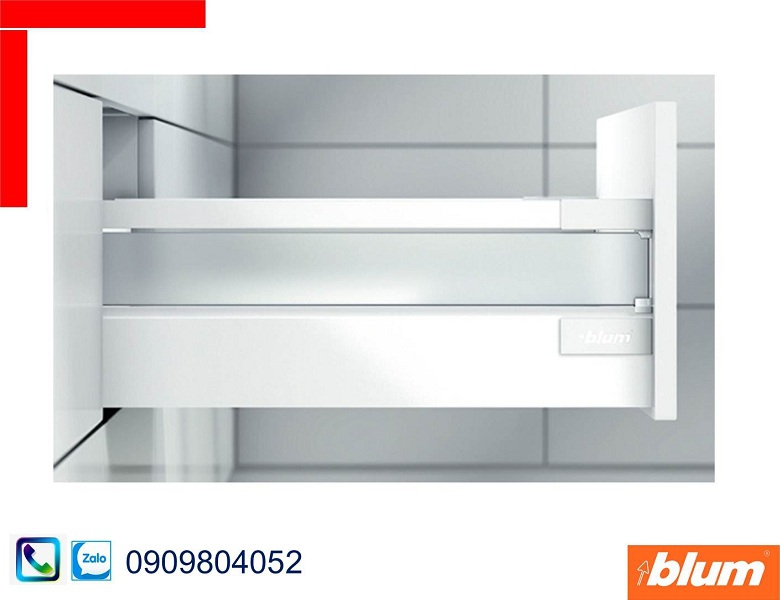 Ray hộp Blum X4 Antaro màu trắng có thanh nâng cấp và thành kính chiều cao 173mm