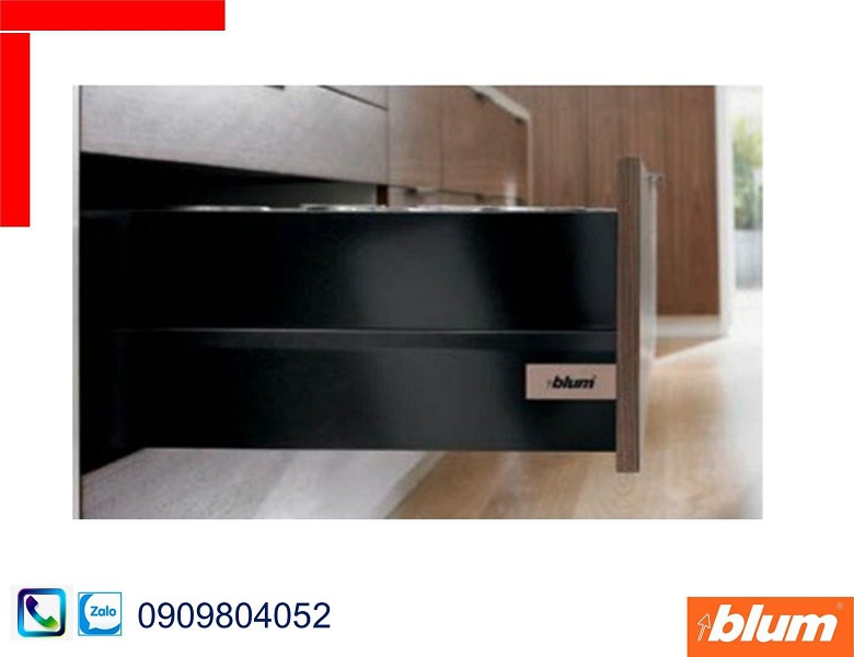 Ray hộp Blum X6 Intivo màu đen có thanh nâng cấp chiều cao 205mm