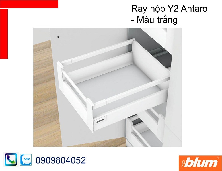 Ray hộp âm Blum Y2 Antaro màu trắng có thanh nâng chiều cao 173mm