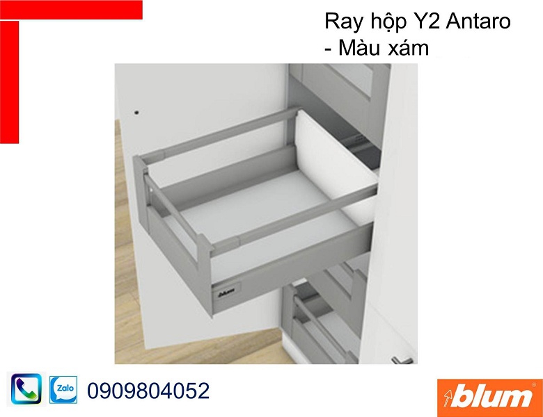 Ray hộp âm Blum Y2 Antaro màu xám có thanh nâng chiều cao 173mm