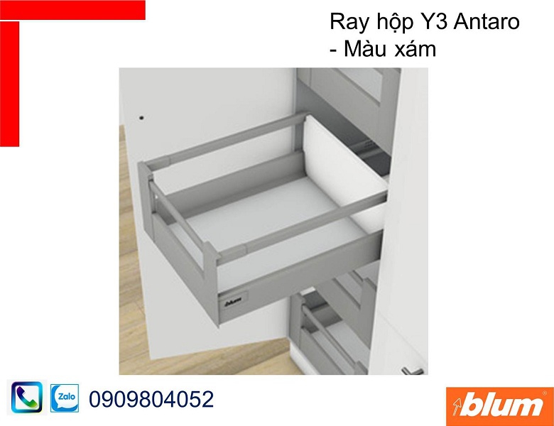 Ray hộp âm Blum Y3 Antaro màu xám có thanh nâng chiều cao 205mm