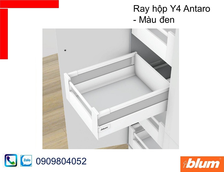 Ray hộp âm Blum Y4 Antaro màu đen có thanh nâng và thành kính chiều cao 173mm