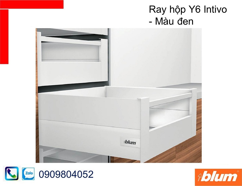 Ray hộp âm Blum Y6 Intivo màu đen có thanh nâng chiều cao 205mm