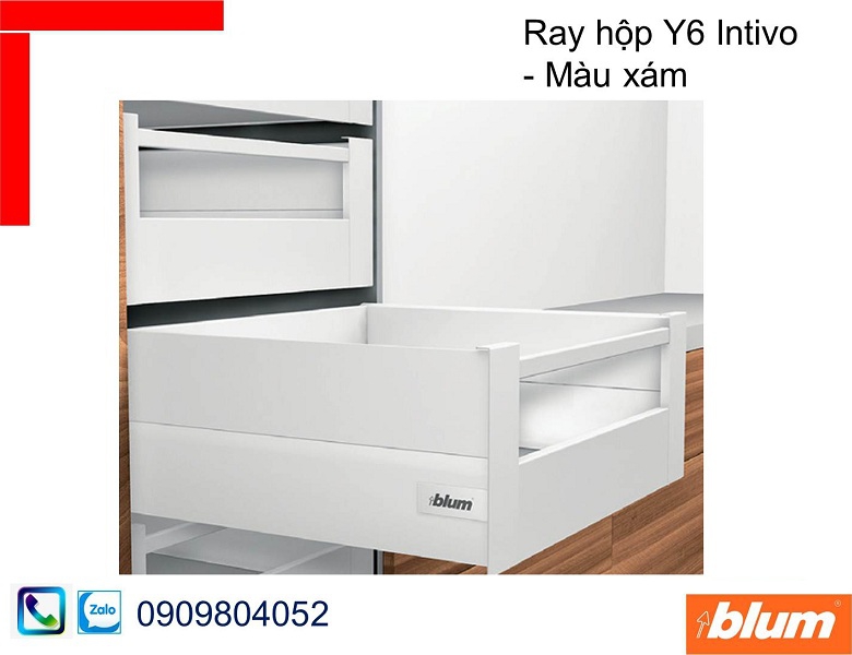 Ray hộp âm Blum Y6 Intivo màu xám có thanh nâng chiều cao 205mm