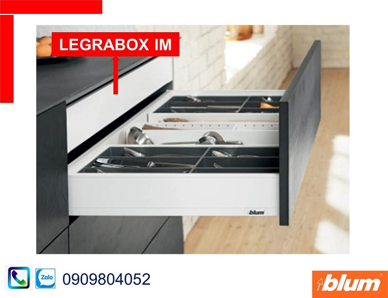 Ray hộp âm Blum Lagrabox IM màu trắng mờ chiều cao 90.5mm