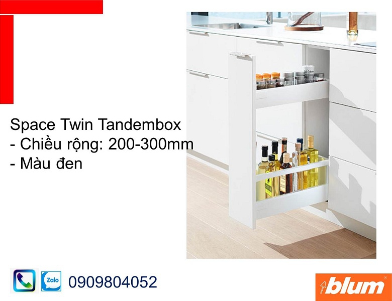 Thành ngăn kéo hẹp Blum Space Twin Tandembox màu đen chiều rộng 200-300mm