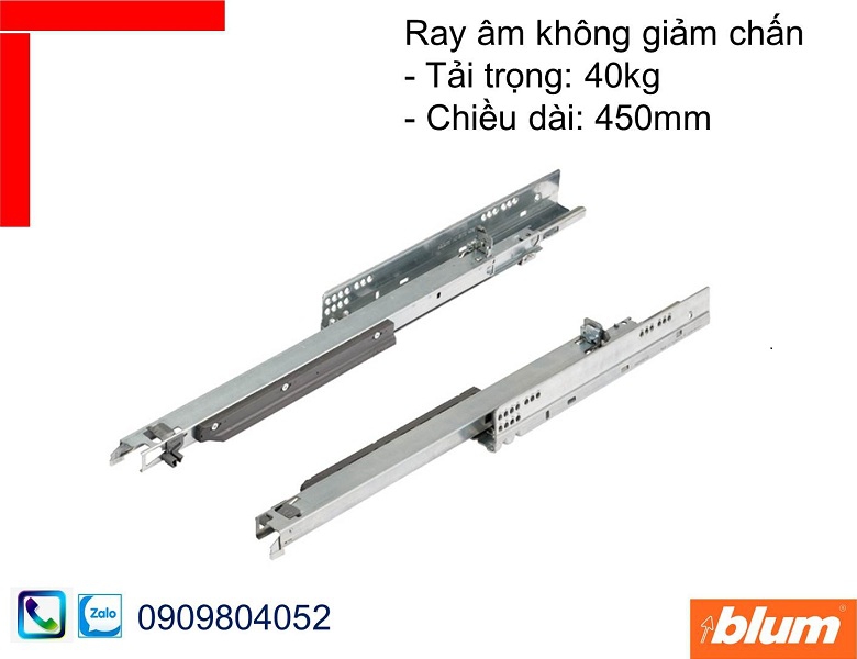 Ray trượt Blum 760H4500S Movento không giảm chấn tải trọng 40kg chiều dài 450mm