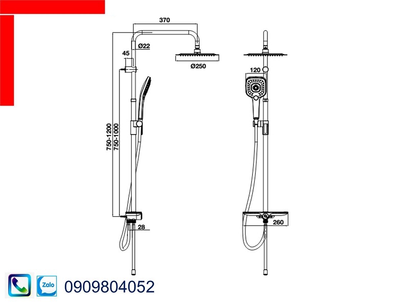 Thanh sen tắm kết hợp kệ Intensity chưa gồm bộ trộn Hafele 589.23.155