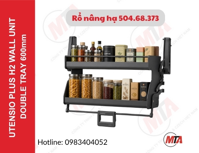 Rổ nâng hạ Hafele Utensio Plus H2  504.68.373 - Kệ nâng hạ 2 tầng cho tủ treo 600mm