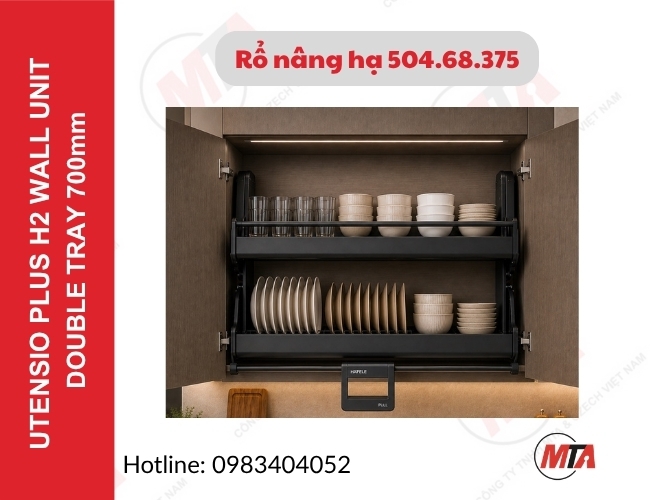Rổ nâng hạ Hafele Utensio Plus H2 504.68.375 - Kệ nâng hạ 2 tầng cho tủ treo 700mm