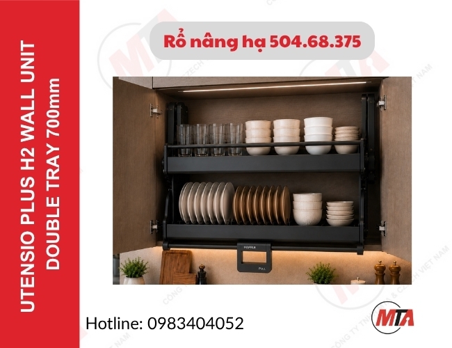 Rổ nâng hạ Hafele Utensio Plus H2 504.68.375 - Kệ nâng hạ 2 tầng cho tủ treo 700mm