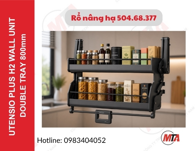 Rổ nâng hạ Hafele Utensio Plus H2 504.68.377 - Kệ nâng hạ 2 tầng cho tủ treo 800mm