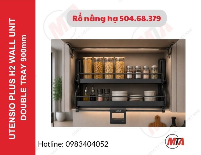 Rổ nâng hạ Hafele Utensio Plus H2 504.68.379 - Kệ nâng hạ 2 tầng cho tủ treo 900mm